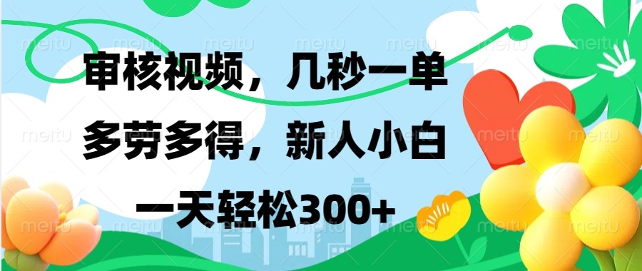 审核视频，几秒一单，多劳多得，新人小白一天轻松300+-梦凌网创