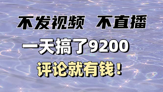 不发作品不直播，评论就有钱，一条最高10块，一天搞了9200-梦凌网创