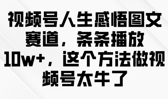 视频号人生感悟图文赛道，条条播放10w+，这个方法做视频号太牛了-梦凌网创