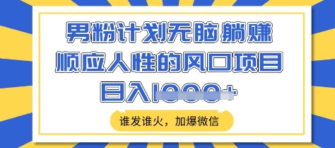 男粉计划无脑躺Z，顺应人性的风口项目，谁发谁火，加爆微信，日入多张【揭秘】-梦凌网创