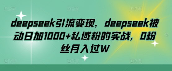 deepseek引流变现，deepseek被动日加1000+私域粉的实战，0粉丝月入过W-梦凌网创