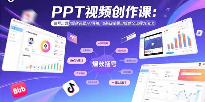PPT视频创作课：账号运营/爆款选题/AI写稿，0基础掌握自媒体全流程方法论-梦凌网创