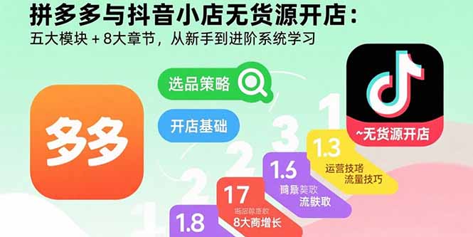 拼多多与抖音小店无货源开店：五大模块+8大章节，从新手到进阶系统学习-梦凌网创