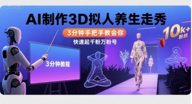 Ai制作3D拟人养生走秀，3分钟手把手教会你，快速起千粉万粉号-梦凌网创