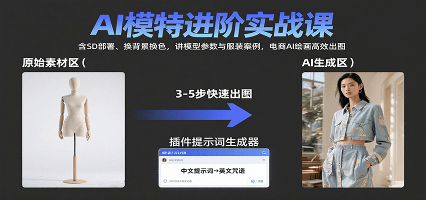 AI模特进阶实战课：含SD部署、换背景换色，讲模型参数与服装案例，电商AI绘画高效出图-梦凌网创
