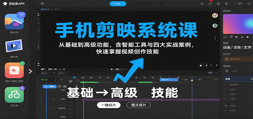 手机剪映系统课，从基础到高级功能，含智能工具与四大实战案例，快速掌握视频创作技能-梦凌网创