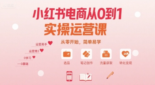 小红书电商从0到1实操运营课，从零开始，简单易学-梦凌网创