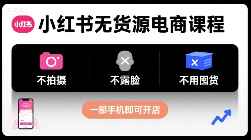 小红书无货源电商课程，不拍摄不露脸不用囤货，一部手机即可开店-梦凌网创