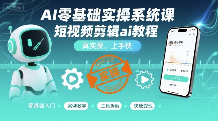 AI零基础实操系统课，短视频剪辑ai教程，真实操，上手快-梦凌网创