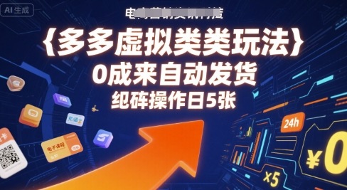 多多虚拟类目玩法，0成本全自动发货，矩阵操作日5张-梦凌网创