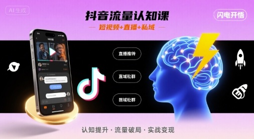 抖音流量认知课，短视频+直播+私域，认知提升，闪电开悟-梦凌网创