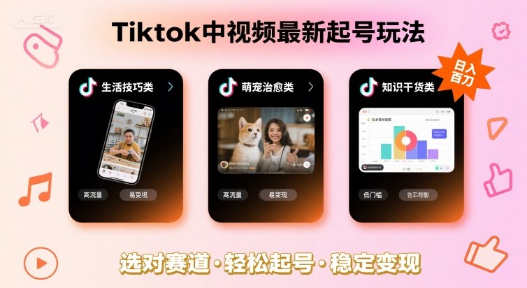 Tiktok中视频最新起号玩法，想要日入百刀，做好这几个赛道就可以了-梦凌网创