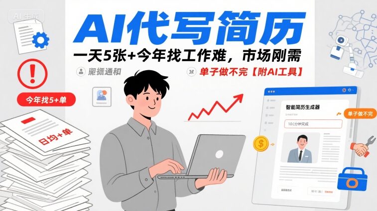 AI代写简历，一天5张+今年找工作难，市场刚需，单子做不完【附AI工具】-梦凌网创
