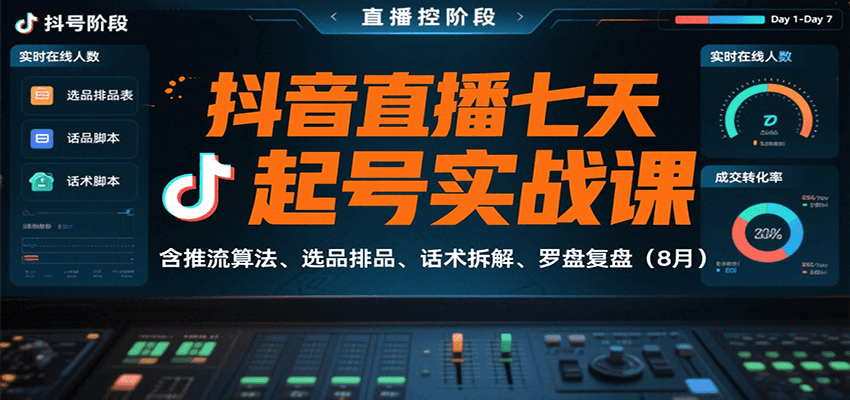 抖音直播七天起号实战课：含推流算法、选品排品、话术拆解、罗盘复盘(8月)-梦凌网创