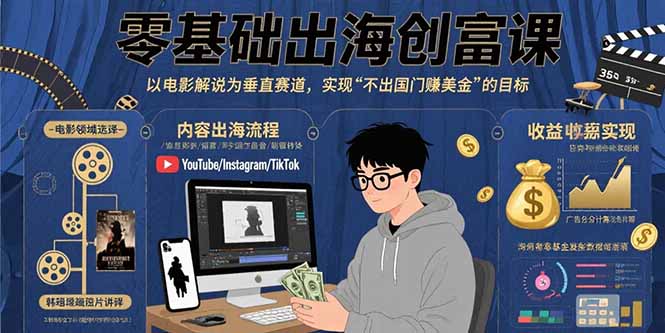 零基础出海创富课：以电影解说为垂直赛道，实现不出国门赚美金的目标-梦凌网创