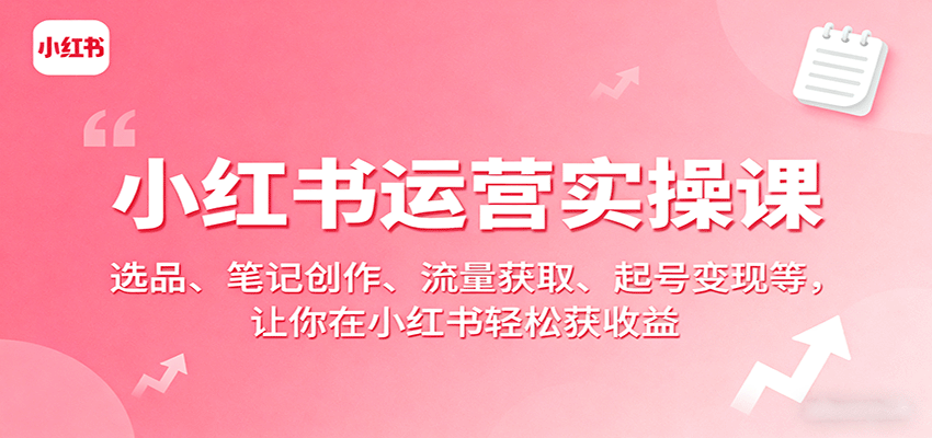 小红书运营实操课：选品、笔记创作、流量获取、起号变现等，让你在小红书轻松获收益-梦凌网创