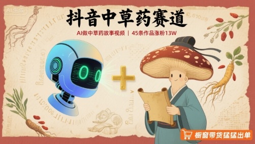 抖音中草药赛道，用AI做中草药故事视频，45条作品涨粉13W，橱窗带货猛猛出单-梦凌网创