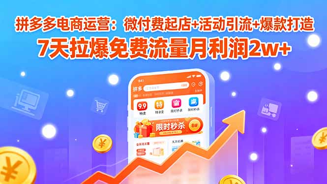 拼多多电商运营：微付费起店+活动引流+爆款打造 7天拉爆免费流量月利润2w+-梦凌网创