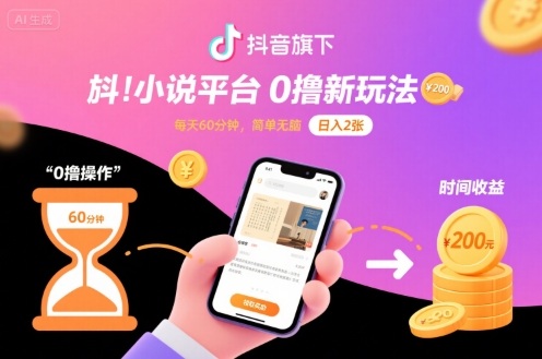 抖音旗下小说平台0撸新玩法，每天挂G60分钟，简单无脑，日入2张【揭秘】-梦凌网创