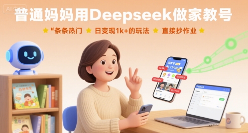 普通妈妈用Deepseek做家教号，条条热门，日变现1k+的玩法，直接抄作业-梦凌网创