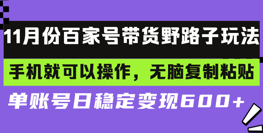百家号带货野路子玩法 手机就可以操作，无脑复制粘贴 单账号日稳定变现…-梦凌网创