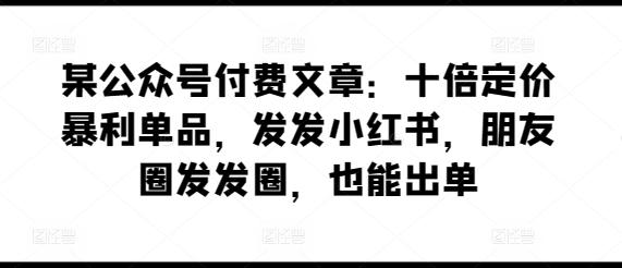 某公众号付费文章：十倍定价暴利单品，发发小红书，朋友圈发发圈，也能出单-梦凌网创