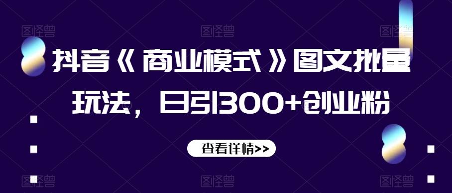 抖音《商业模式》图文批量玩法，日引300+创业粉【揭秘】-梦凌网创