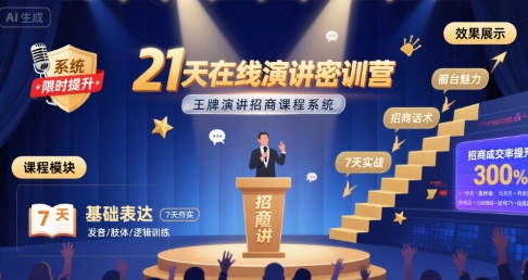 21天在线演讲密训营，王牌演讲招商课程系统-梦凌网创