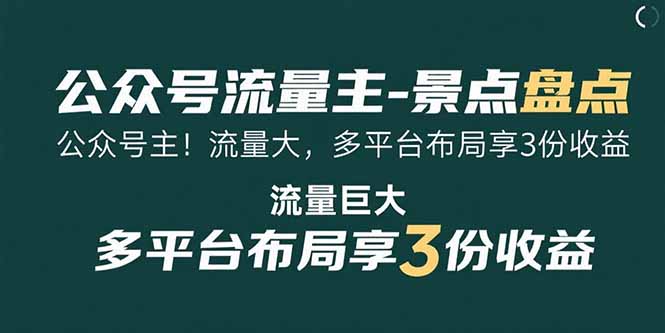 公众号流量主-景点盘点 流量巨大 多平台布局享3份收益-梦凌网创