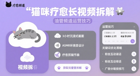 猫咪疗愈长视频拆解 &油管频道运营技巧-梦凌网创
