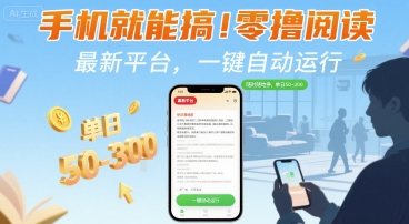 手机就能搞！零撸阅读挂G，最新平台，一键自动运行，随时随地挣，单日50-3张+【揭秘】-梦凌网创