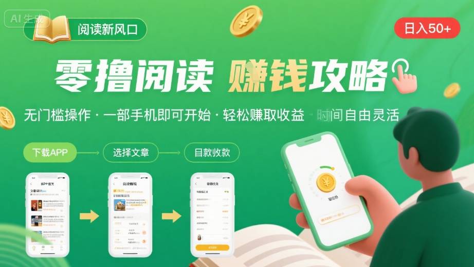 零撸阅读新风口，无门槛轻松挣，一部手机，日入 50-3张【揭秘】-梦凌网创