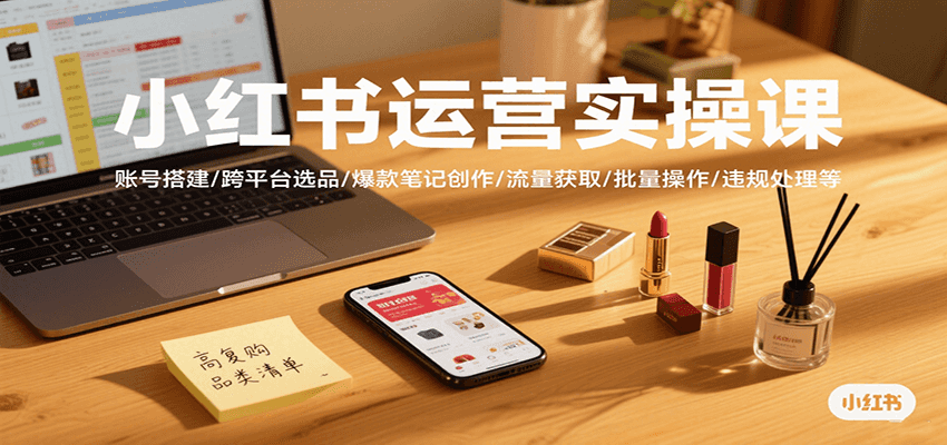 小红书运营实操课，账号搭建/跨平台选品/爆款笔记创作/流量获取/批量操作/违规处理等-梦凌网创