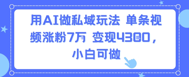 用AI做私域玩法，单条视频涨粉7W变现4.3k，小白可做-梦凌网创