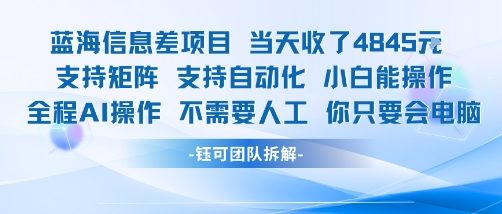 蓝海信息差项目当天收米1k+ 支持矩阵支持自动化小白能操作全程AI操作不需要人工你只要会电脑-梦凌网创