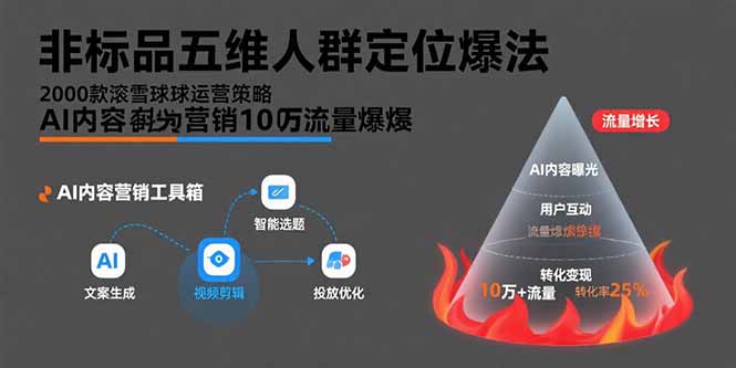 非标品五维人群定位法，2000款滚雪球运营策略，AI内容营销10万流量引爆-梦凌网创
