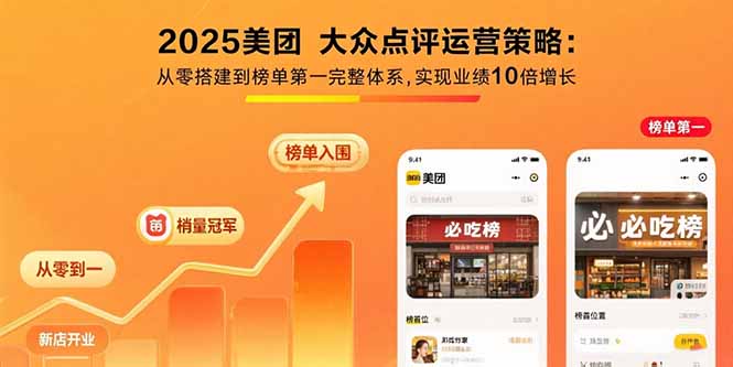 2025美团 大众点评运营策略:从零搭建到榜单第一完整体系,实现业绩10倍增长-梦凌网创