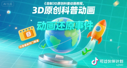 自制3D原创科普动画教程，动画还原事件，抖音最新热门赛道，可过伙伴计划-梦凌网创