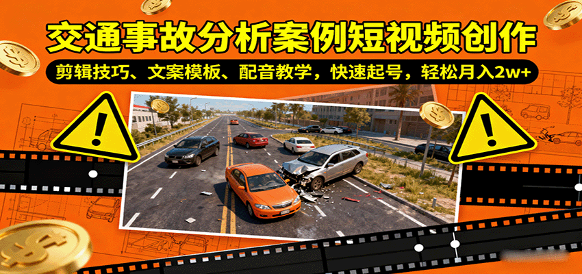 交通事故分析案例短视频创作，剪辑技巧、文案模板、配音教学，快速起号，轻松月入2w+-梦凌网创