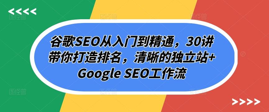 谷歌SEO从入门到精通，30讲带你打造排名，清晰的独立站+Google SEO工作流-梦凌网创