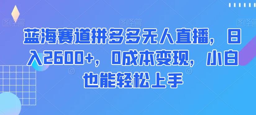蓝海赛道拼多多无人直播，日入2600+，0成本变现，小白也能轻松上手【揭秘】-梦凌网创