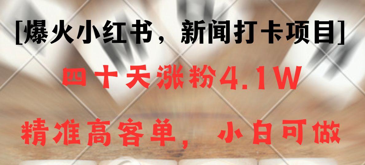 新闻打卡项目，小红书40天涨粉4.1w，高客单精准粉，变现能力超强-梦凌网创
