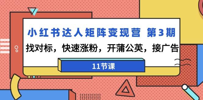 小红书达人矩阵变现营 第3期，找对标，快速涨粉，开蒲公英，接广告-11节课-梦凌网创