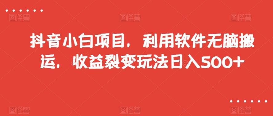 抖音小白项目，利用软件无脑搬运，收益裂变玩法日入500+【揭秘】-梦凌网创