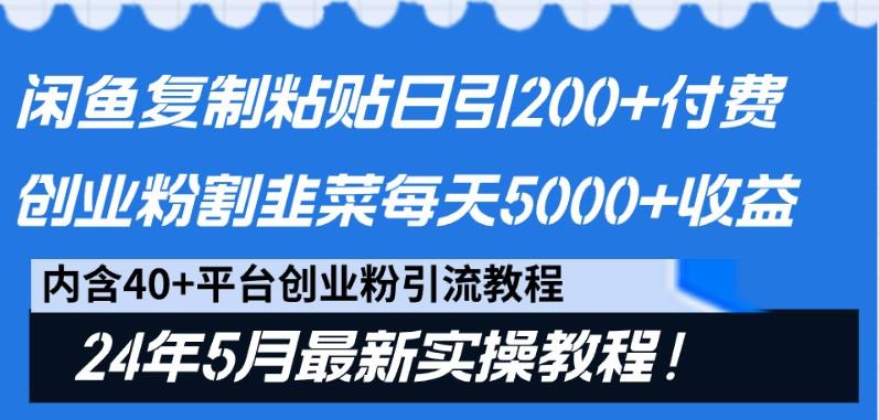 闲鱼复制粘贴日引200+付费创业粉，24年5月最新方法！割韭菜日稳定5000+收益-梦凌网创