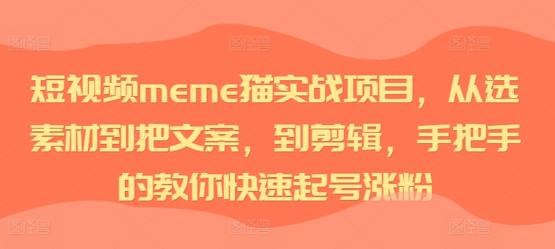 短视频meme猫实战项目，从选素材到把文案，到剪辑，手把手的教你快速起号涨粉-梦凌网创