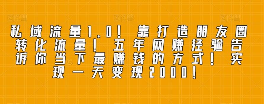 私域流量1.0！靠打造朋友圈转化流量！五年网赚经验告诉你当下最赚钱的方式！实现一天变现2000！-梦凌网创