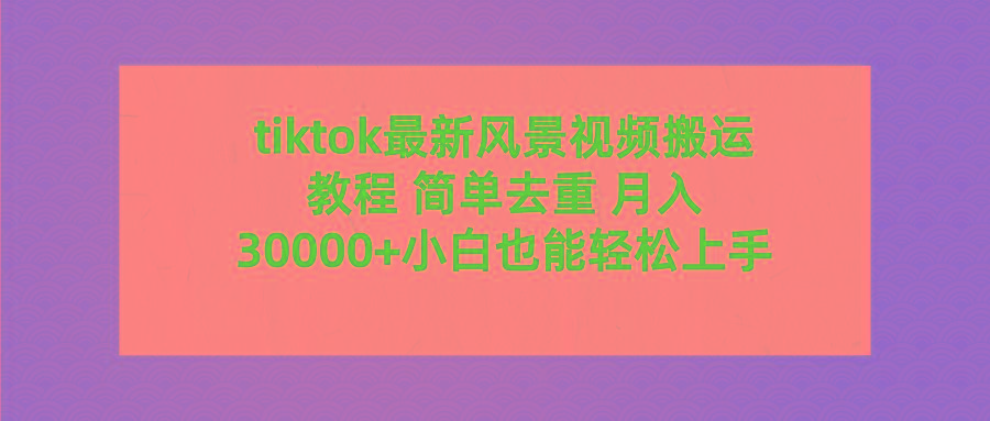 (9804期)tiktok最新风景视频搬运教程 简单去重 月入30000+附全套工具-梦凌网创
