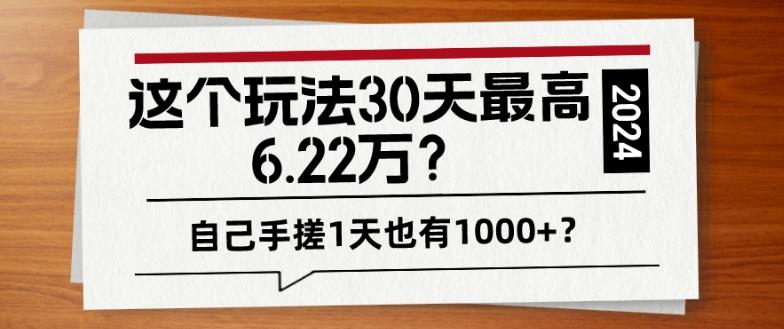 这个玩法30天最高6.22万？自己手搓1天也有1000+？-梦凌网创