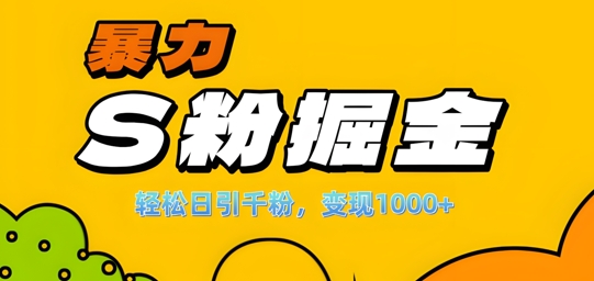 单人单机日引千粉，变现1k+，S粉流量掘金计划攻略【揭秘】-梦凌网创